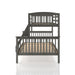 Front facing side view of a Mission style twin-over-full grey wood bunk bed on a white background