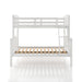 Front facing Mission style twin-over-full white wood bunk bed on a white background