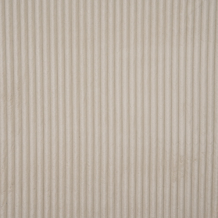 Close up fabric swatch of a modern ivory corduroy channel tufted headboard queen platform bed