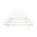 Front facing industrial white metal full bed frame with rounded head and footboards on a white background