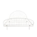 Front facing industrial white metal queen bed frame with rounded head and footboards on a white background