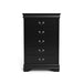 Front facing traditional black finish solid wood five-drawer chest on a white background