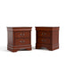 Set of two traditional cherry finish solid wood two-drawer nightstands on a white background