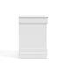 Front facing side view of a traditional white finish solid wood two-drawer nightstand on a white background