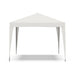 Front facing modern white portable camping gazebo canopy with roof and anchors on a white background