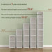 Informational image showing various stacking possibilities of a modern cubby bookcase in a larger modular configuration