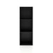 Front facing durable modern three-shelf slim black storage bookcase on a white background