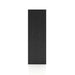 Front facing side view of a durable modern three-shelf slim black storage bookcase on a white background