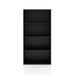 Front facing durable modern four-shelf black storage bookcase on a white background