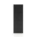 Front facing side view of a durable modern six-cubby black storage bookcase on a white background