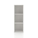 Front facing durable modern three-shelf slim white storage bookcase on a white background