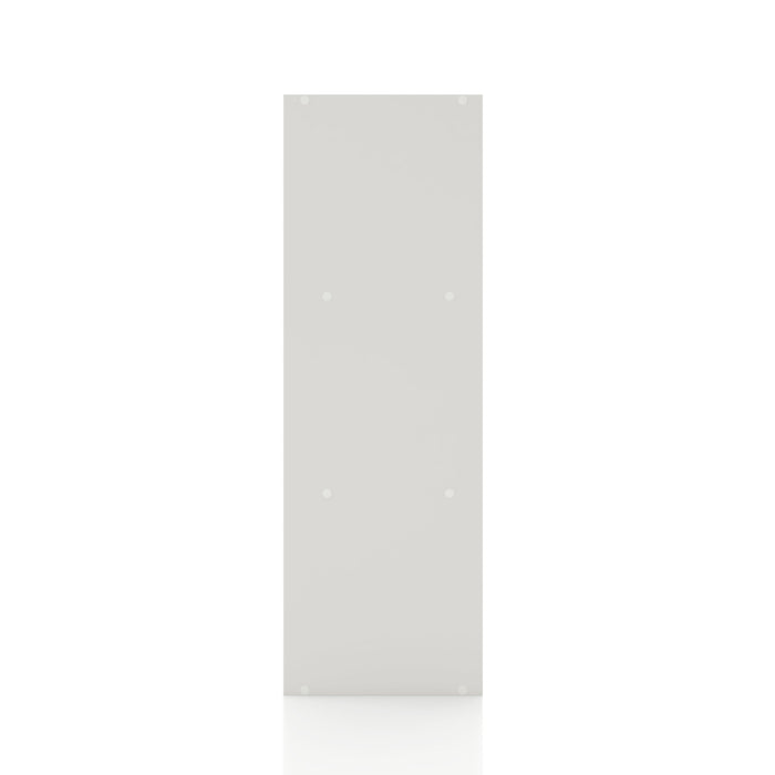 Front facing side view of a durable modern six-cubby white storage bookcase on a white background