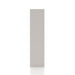 Front facing side view of a durable modern four-shelf taupe grey storage bookcase on a white background