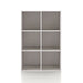 Front facing durable modern six-cubby taupe grey storage bookcase on a white background