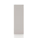 Front facing side view of a durable modern six-cubby taupe grey storage bookcase on a white background