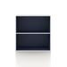 Front facing durable modern two-shelf steel blue storage bookcase on a white background