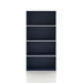 Front facing durable modern four-shelf steel blue storage bookcase on a white background