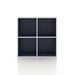 Front facing durable modern four-cubby steel blue storage bookcase on a white background