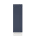 Front facing side view of a durable modern six-cubby steel blue storage bookcase on a white background