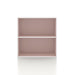 Front facing durable modern two-shelf light pink storage bookcase on a white background