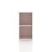 Front facing durable modern two-shelf slim light pink bookcase on a white background