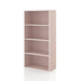 Left facing durable modern four-shelf light pink storage bookcase on a white background