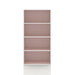 Front facing durable modern four-shelf light pink storage bookcase on a white background