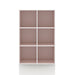 Front facing durable modern six-cubby light pink storage bookcase on a white background