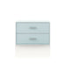 Front facing modern two-drawer light blue storage cabinet with silver handles on a white background