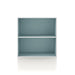 Front facing durable modern two-shelf light blue storage bookcase on a white background