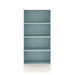 Front facing durable modern four-shelf light blue storage bookcase on a white background