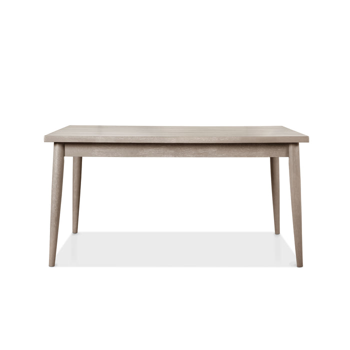 Front facing durable modern engineered wood rectangular dining table with a natural finish on a white background