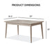 Left facing durable modern engineered wood rectangular dining table with a natural finish on a white background that shows the product dimensions