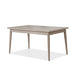 Left facing durable modern engineered wood rectangular dining table with a natural finish on a white background