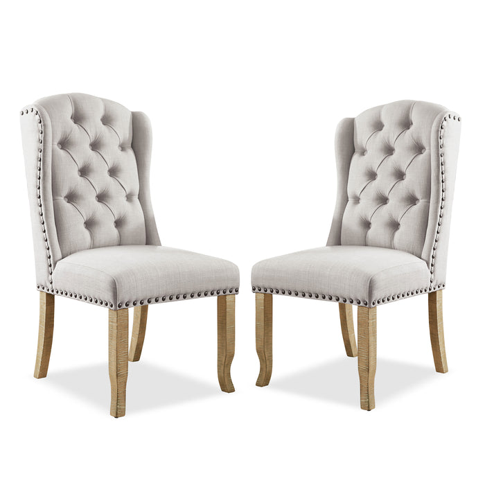 Gaylen Farmhouse Ivory Tufted Wingback Dining Chairs, Set of 2