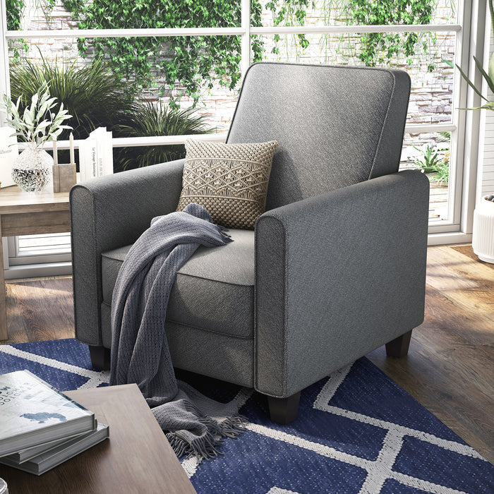 Hailie Linen Fabric Upholstered Push-Back Armchair with Footrest