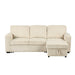 Front-facing chenille reversible sectional with storage chaise on a white background