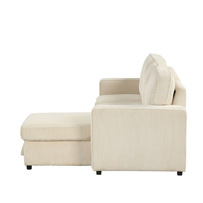 Left-facing chenille reversible sectional with storage chaise on a white background