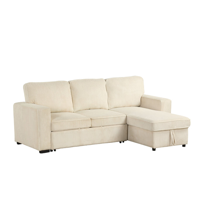 Right-angled chenille reversible sectional with storage chaise on a white background