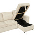 Close-up Chaise Storage function of a chenille reversible sectional with storage chaise on a white background