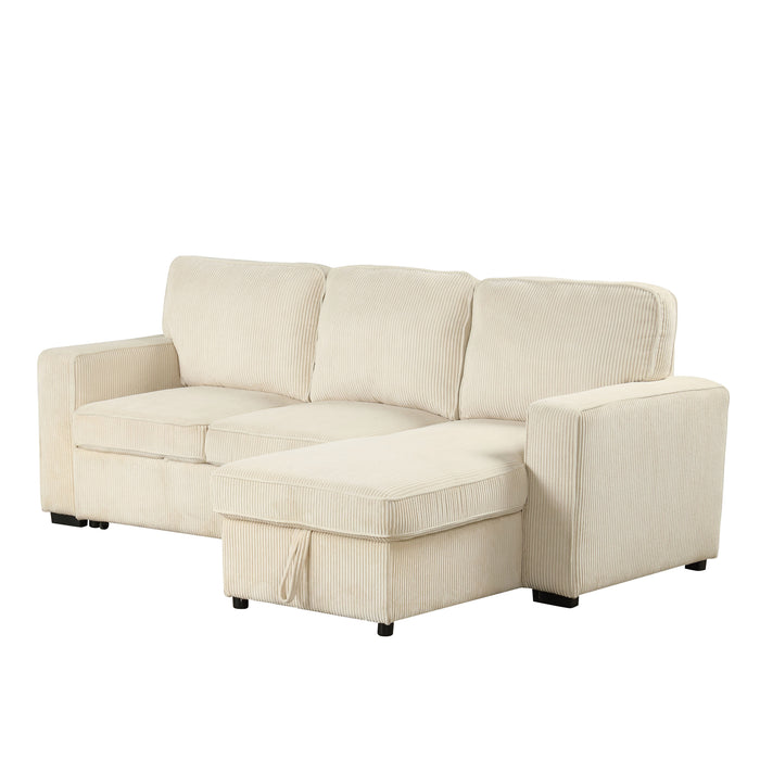 Left-angled chenille reversible sectional with storage chaise on a white background