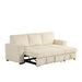 Right-angled of pull-out bed function of a chenille reversible sectional with storage chaise on a white background