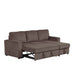 Right-angled of pull-out bed function of a chenille reversible sectional with storage chaise on a white background