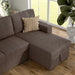 Close-up Chaise of a chenille reversible sectional with storage chaise in a stylish living room with accessories