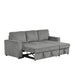 Right-angled of pull-out bed function of a chenille reversible sectional with storage chaise on a white background