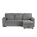 Front-facing chenille reversible sectional with storage chaise on a white background