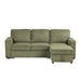 Front-facing chenille reversible sectional with storage chaise on a white background