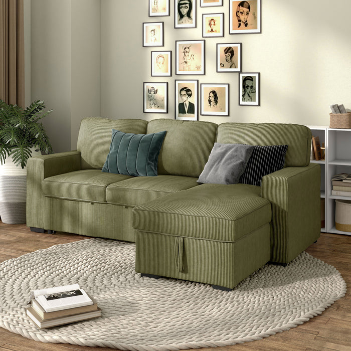 Left-angled chenille reversible sectional with storage chaise in a stylish living room with accessories