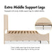 Informational image of the middle support legs of a transitional light oak eastern king platform bed with two storage drawers on a white background