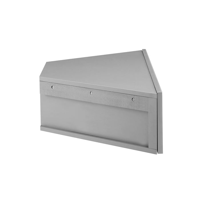 Front facing side view of a transitional grey wall-mount media console with a wavy front design on a white background